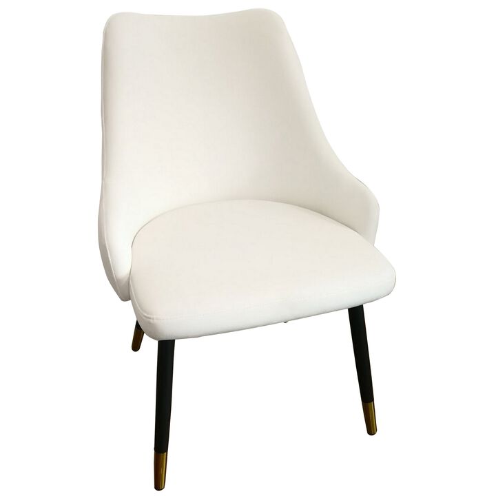 Zini 25 Inch Cushioned Dining Chair, Set of 2, White, Black, Gold Metal - Benzara