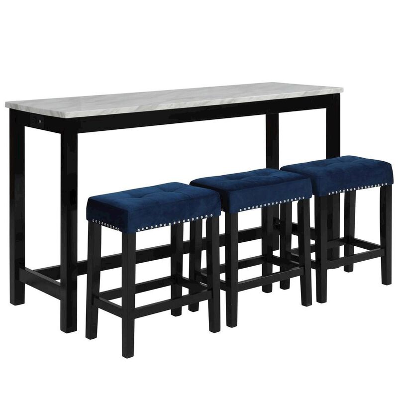Blue Bar Table Set &ndash; Console Table with Stools for Kitchen or Lounge image number 0