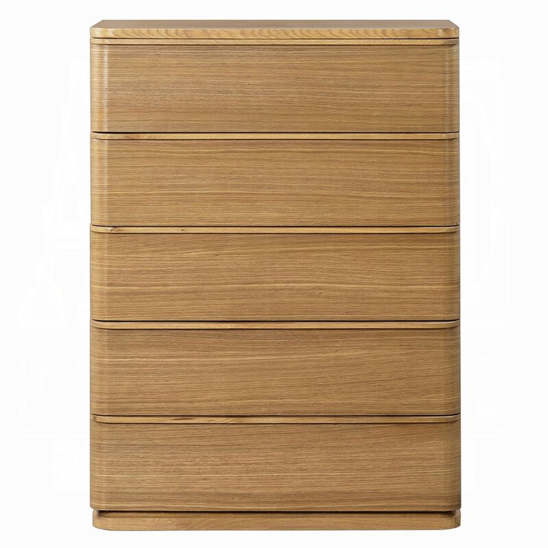 Sery Tall Dresser Chest, 5 Drawers, Minimalist Lip Handles, Oak Brown Wood image number 2