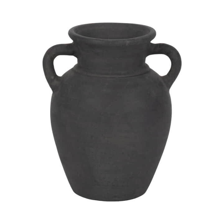 Terracotta, 9" Vase With Handles, Black