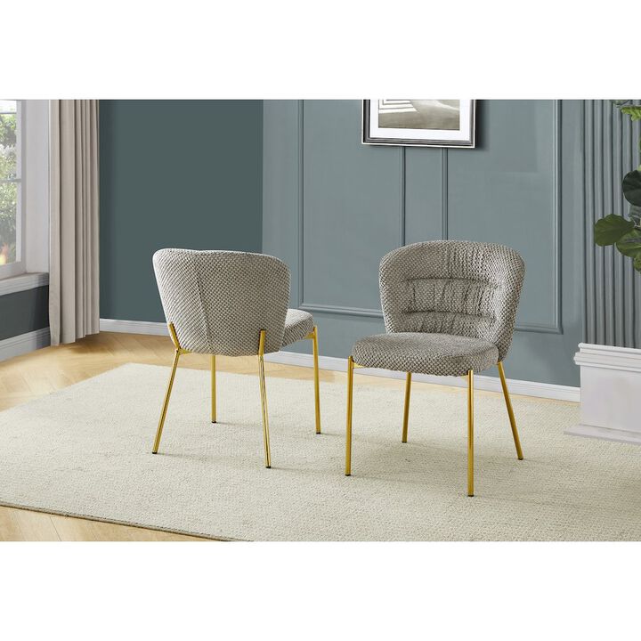 Gray Fluffy Fabric With Gold Chrome Base, Set Of 2