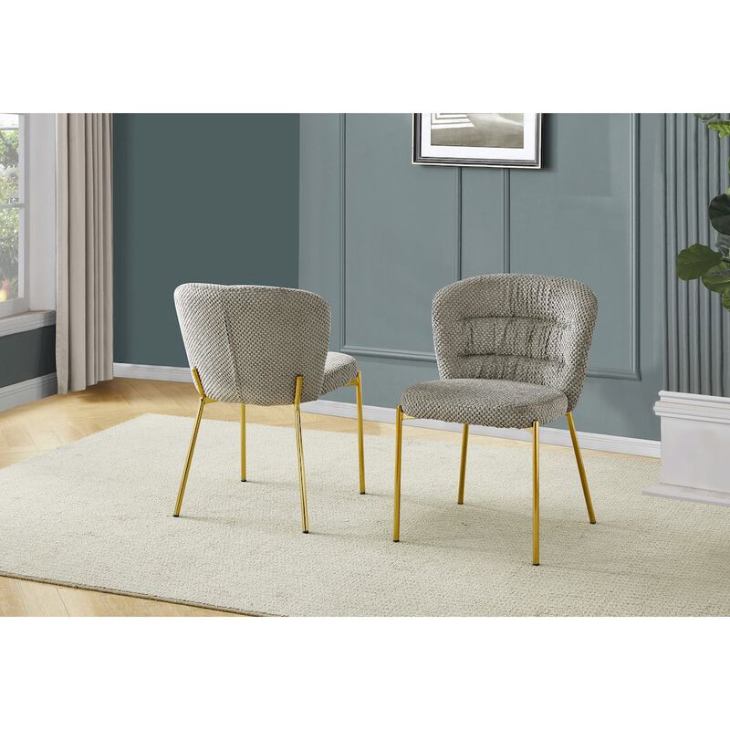 Gray Fluffy Fabric With Gold Chrome Base, Set Of 2