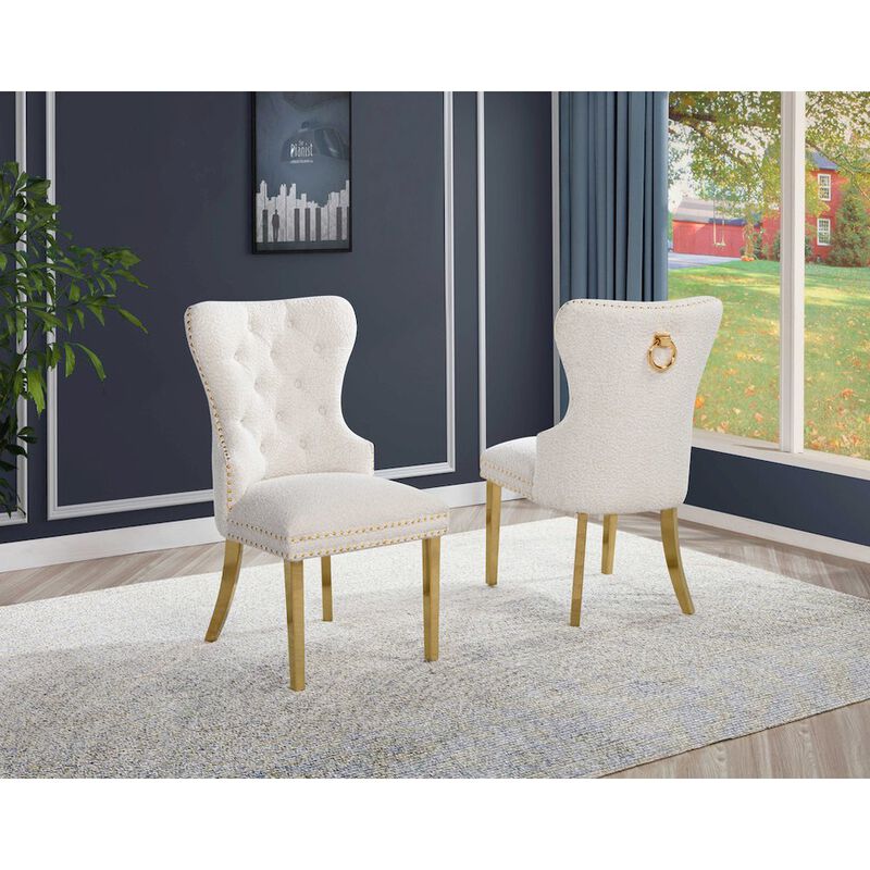 Best Quality Furniture Cream Boucle Fabric And Silver Base Side Chairs (Set Of 2)