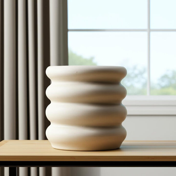 HomeRoots 14" Cream Cylinder Ceramic Table Vase