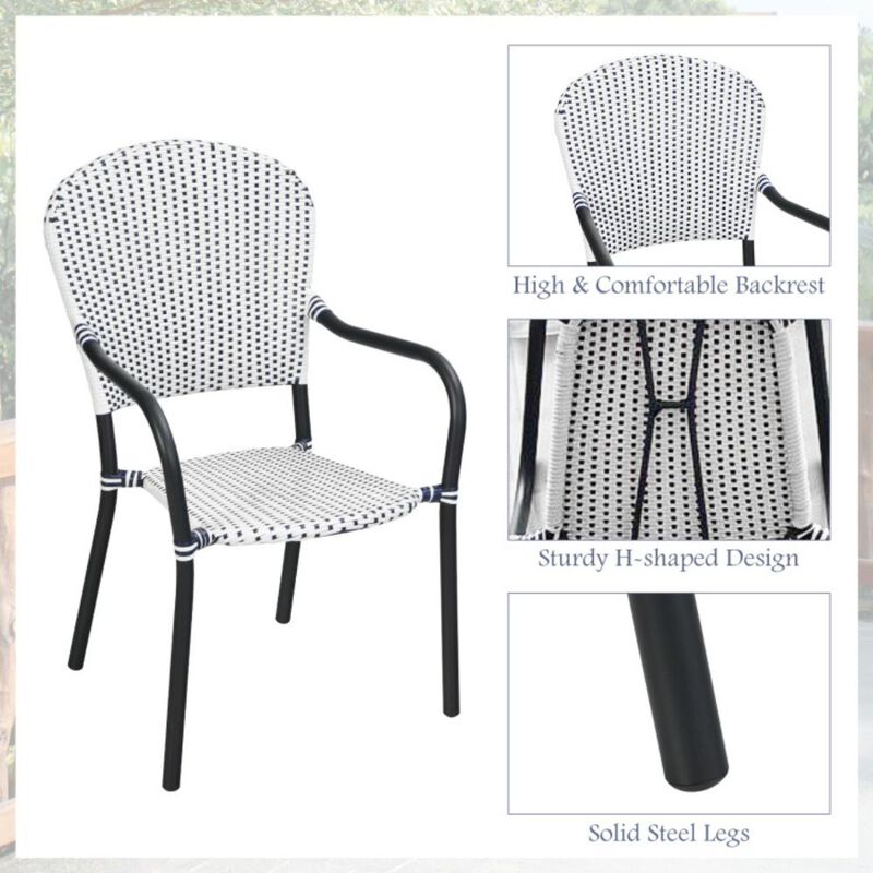 Hivvago Set of 4 Patio Rattan Stackable Dining Chair with  Armrest for Garden