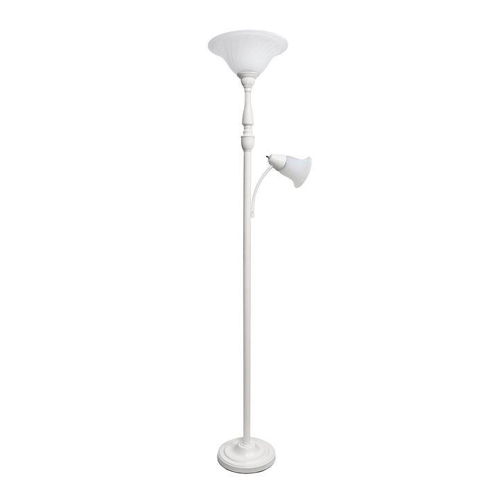 Lalia Home Torchiere Floor Lamp with Reading Light and Marble Glass Shades for Living Room, Bedroom