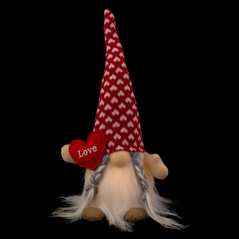 LED Lighted Girl Valentine's Day Gnome with Love Heart - 13"
