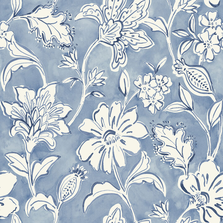 Plumeria Blue Floral Trail Wallpaper
