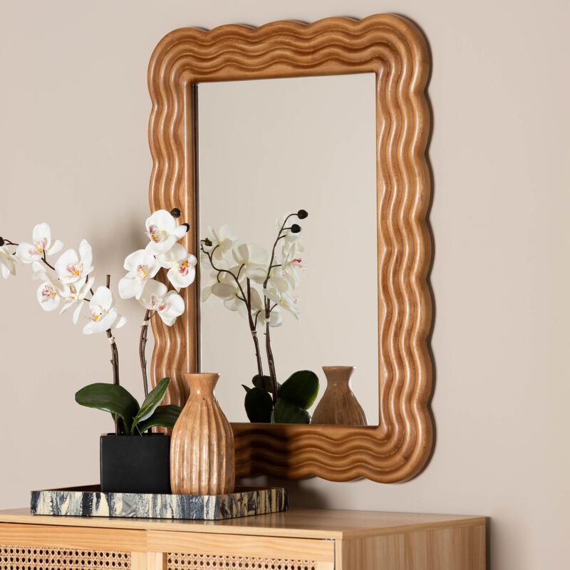 Baxton Studio Acantha Modern Walnut Brown Scallop framed Accent Mirror