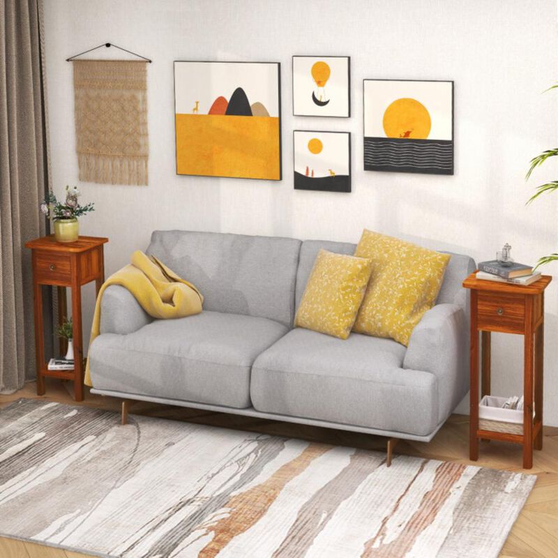 Hivvago 2 Tier Slim Nightstand Bedside Table with Drawer Shelf