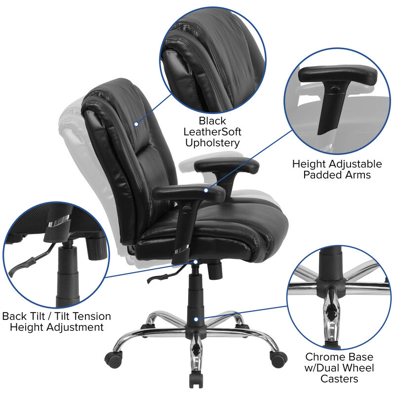 HERCULES Series Big & Tall 400 lb. Rated LeatherSoft Ergonomic Task Office Chair with Chrome Base and Adjustable Arms image number 3