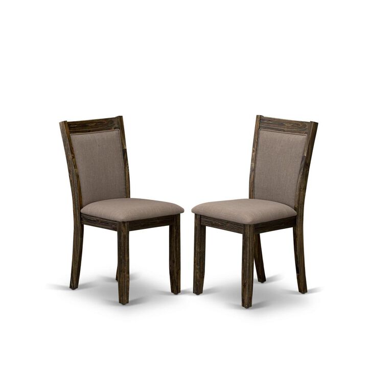 MZC7T48 Modern Dining Chairs - Coffee Linen Fabric Seat and High Chair Back - Distressed Jacobean Finish (SET OF 2)