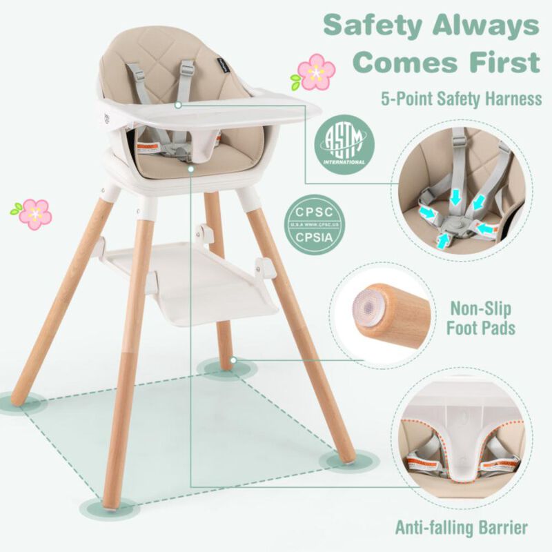 Hivvago 6 in 1 Convertible Highchair with Safety Harness and Removable Tray