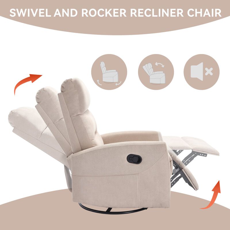Manual Recliner Chair with Rocker and Swivel in Fabric for Living Room image number 7
