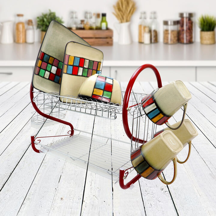 Better Chef 2-Tier 16 in. Chrome Plated Dish Rack in Red