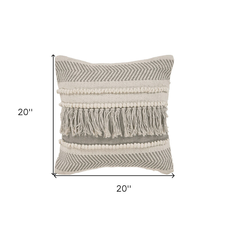 HomeRoots Set of Two Beige Striped Cotton Throw Pillow With Fringe image number 6