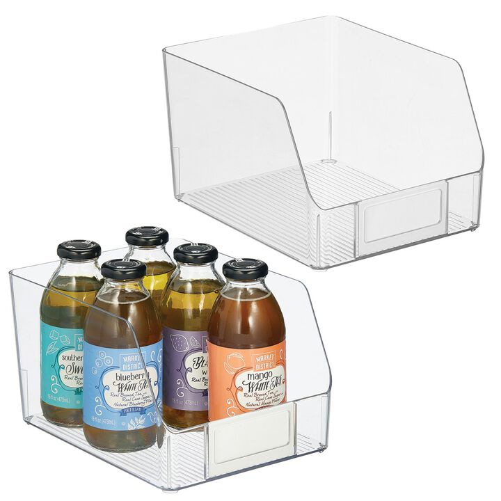 mDesign Plastic Food Storage Bin,  Built-In Label Holder - 8" W, 2 Pack - Clear