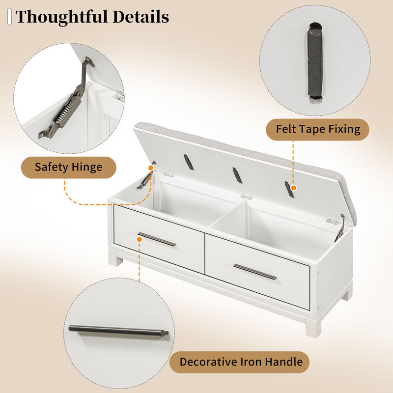 Clihome Shoe Bench with Removable Cushion, Entryway Bench with Hidden Storage for Living Room, Entryway, and Hallways (Natural)