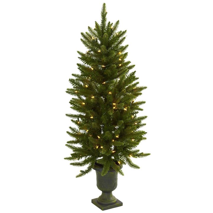 Nearly Natural 4-ft Christmas Tree w/Urn, 100 Clear Lights & 242 Tips