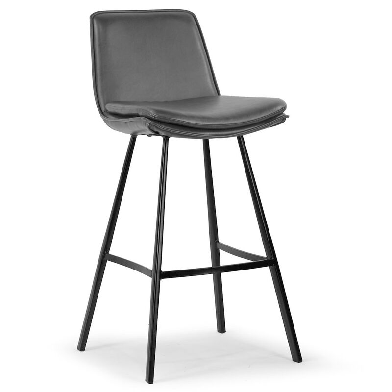 Glamour Home Set of 2 Avalyn Gray Faux Leather Bar Stool with Black Metal Legs