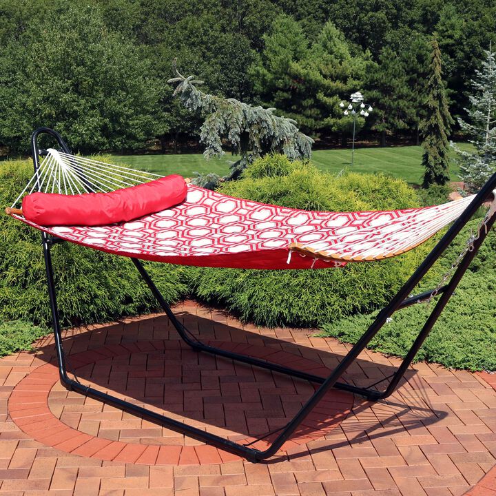 Sunnydaze 2-Person Quilted Hammock with Curved Spreader Bars - Gray Octagon