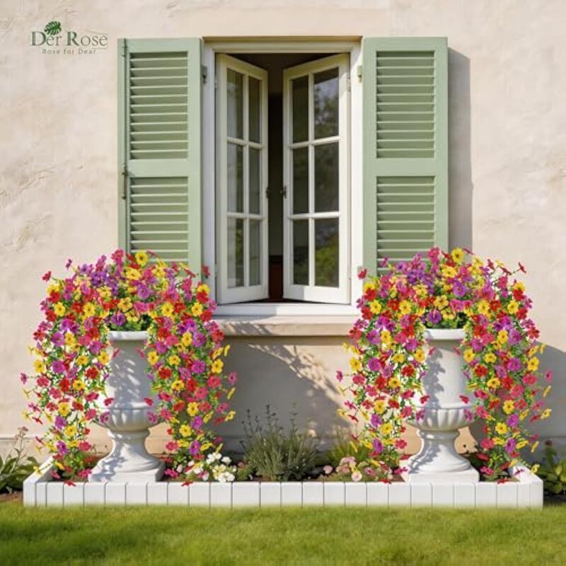 2 Piece Artificial Hanging Flowers UV Resistant Outdoor Garden Porch Decor image number 3