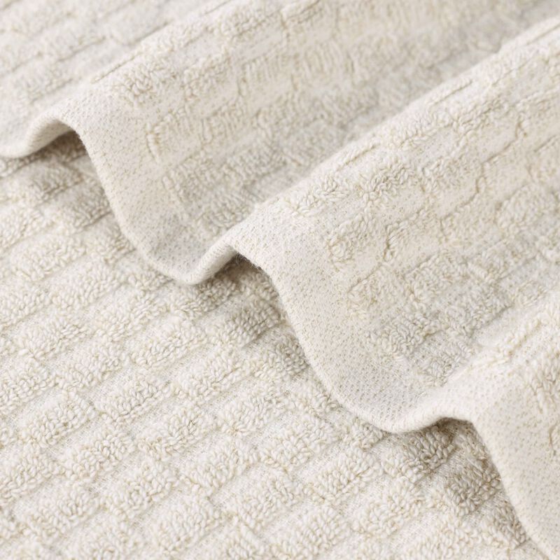 Cotton Blend Bathroom Towel Set with Checkered Pattern and Ribbed Border Design image number 1