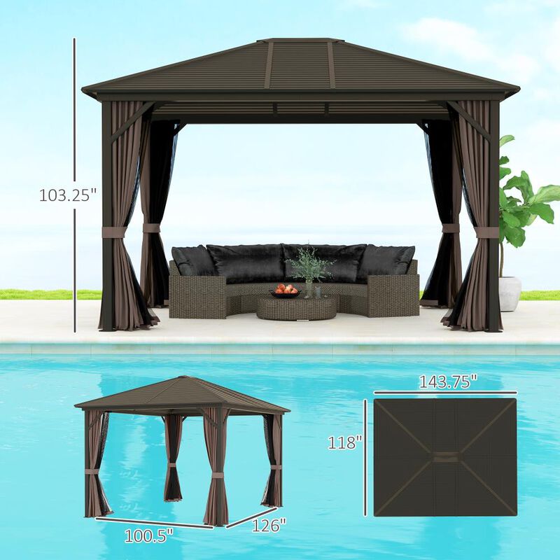 Hivvago 10x12 Patio Gazebo with Curtains, Netting & Metal Roof image number 2
