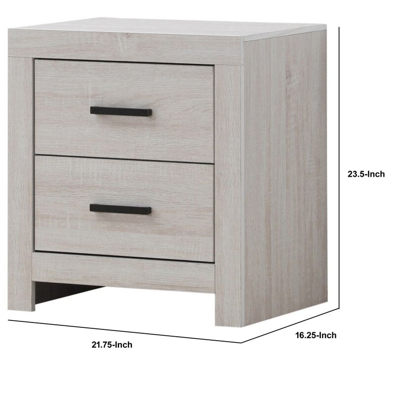 Nightstand with 2 Drawers and Metal Bar Pulls, White-Benzara