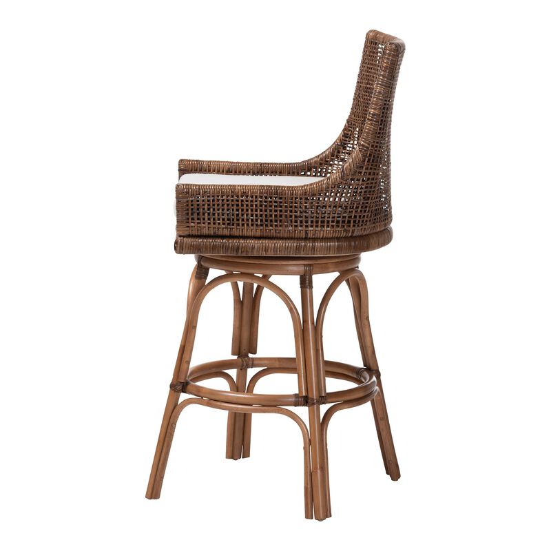 bali & pari Bella Swivel Rattan Bar Stool with Cushion - Handwoven Wicker Bar Chair with Backrest and Footrest, Coffee Bean image number 2