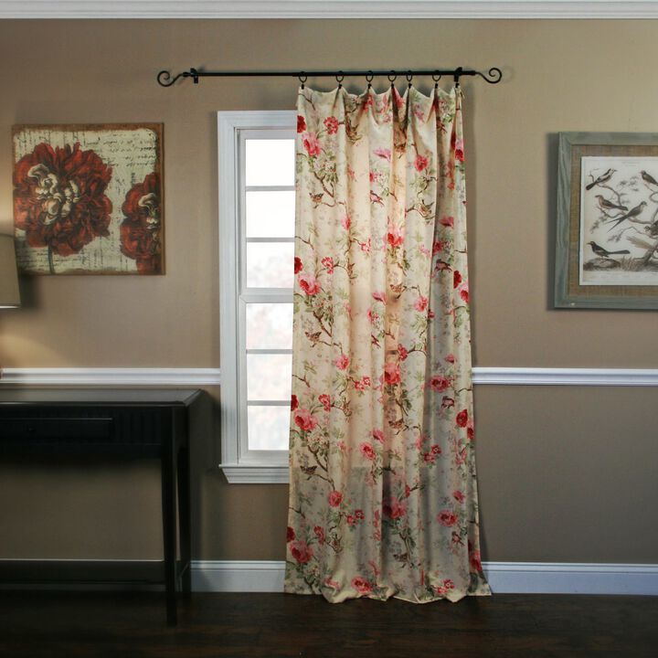 Ellis Curtain Balmoral 100 Percent High Quality Fabric Floral Print Rod Pocket Panel Window Curtain - 48 x63" Red