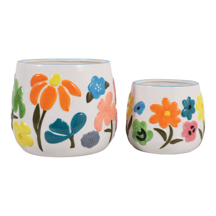 S/2 Floral Embossed Planters