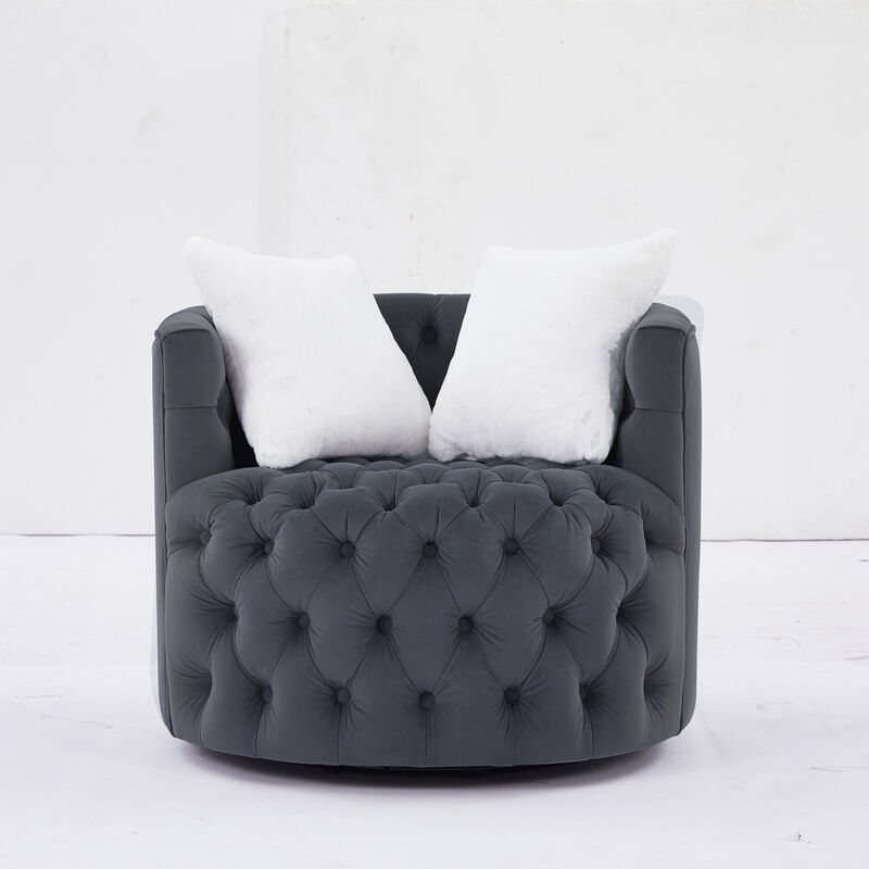 Modern Swivel Barrel Chair with 360 Rotating Base and 2 Pillows, Modern Velvet Reading Chair with Shell Chairs' Back, Swivel Chairs for Living Room, Bedroom, Reception Room, Apartment