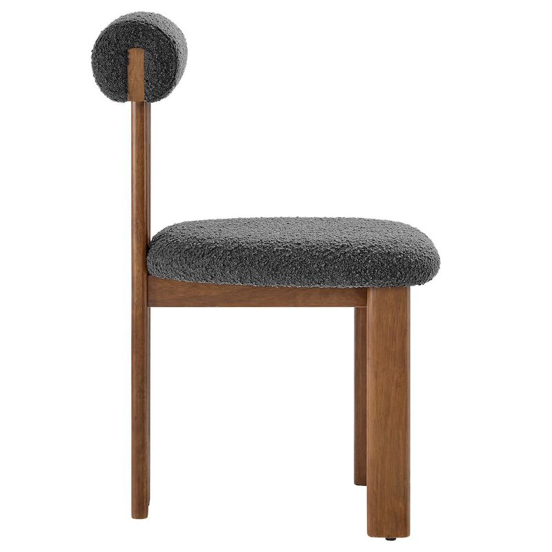 Modway Torian Upholstered Boucle Dining Chairs Set of 2 in Walnut Black - 3-Legged Farmhouse Kitchen Chairs - Mid-Century Modern Armless Accent Chairs - Comfortable Side Chairs with Wood Legs image number 4