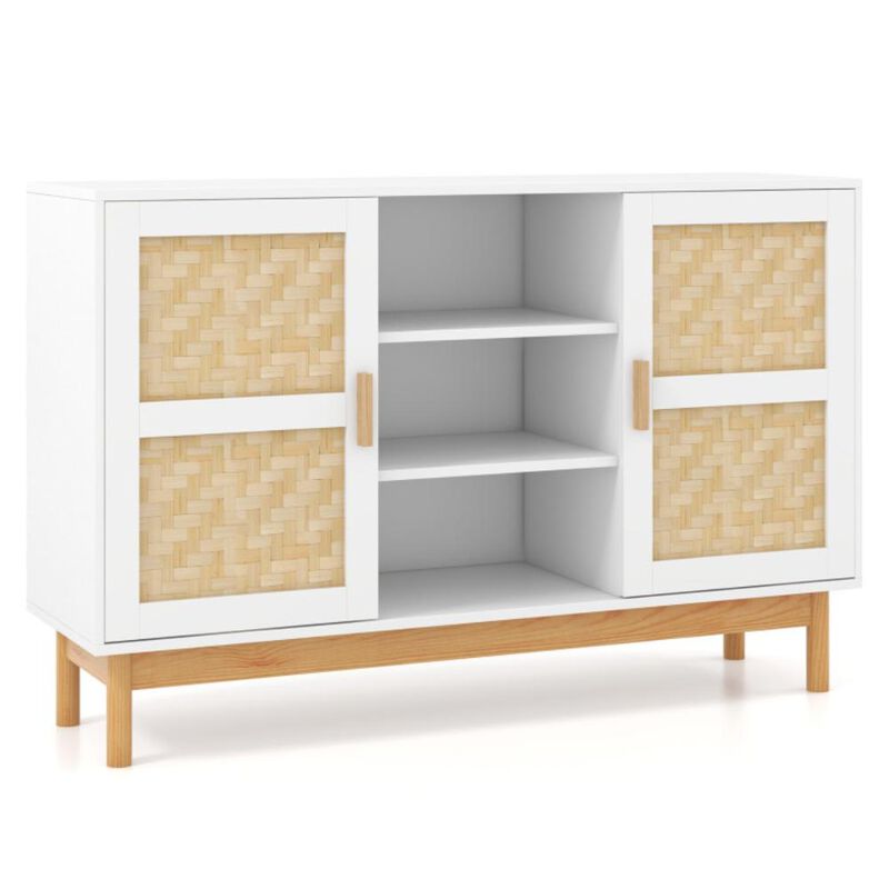Hivvago 48 Inch Sideboard Buffet Cabinet Floor Storage Cabinet with 2 Bamboo Woven Doors