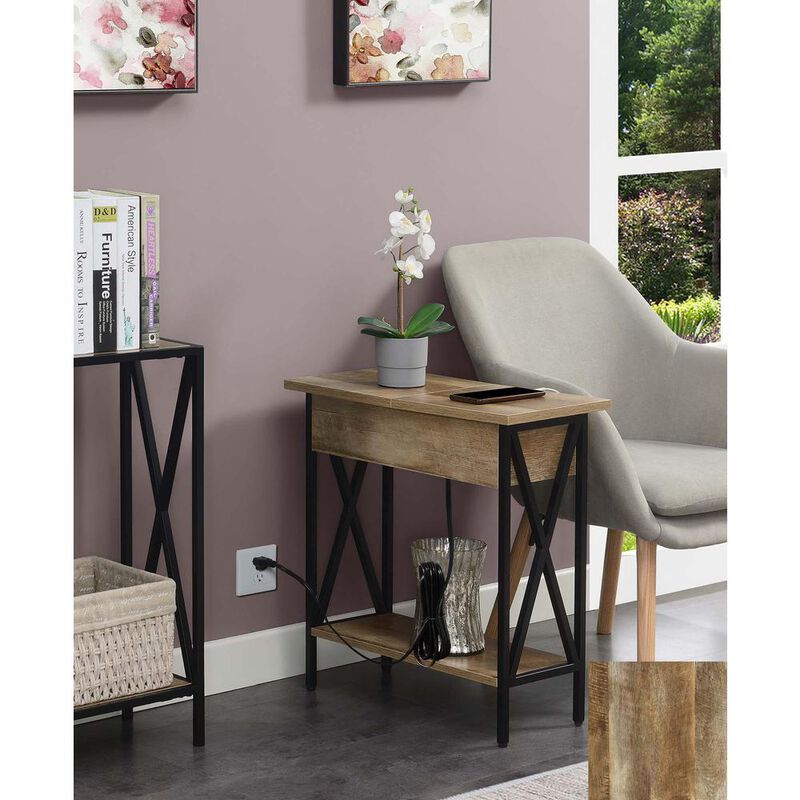 Convenience Concepts Tucson Flip Top End Table with Charging Station and Shelf