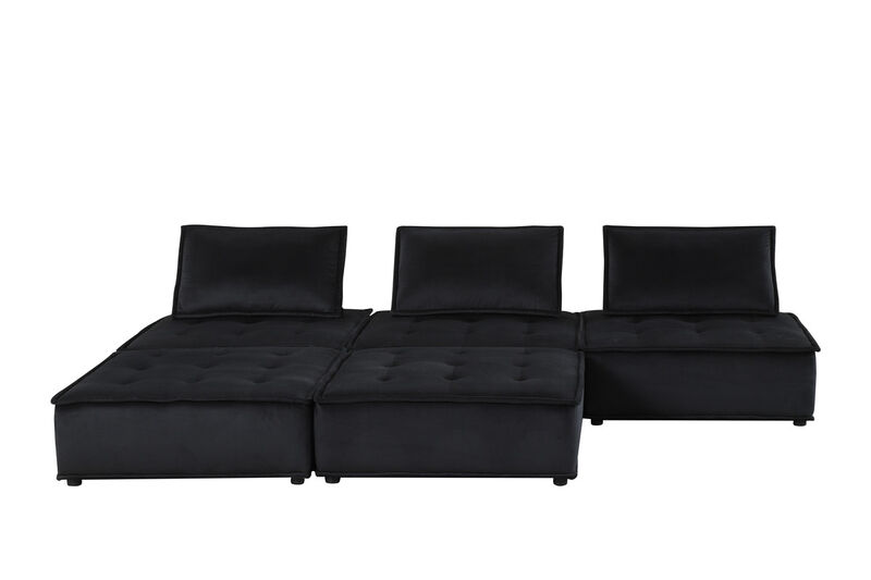 Alaya 5pc Foam Modular Sectional Sofa with Ottoman, Black Velvet Upholstery
