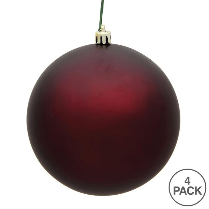 Vickerman 4.75" Plastic Ball Ornaments in Matte Burgundy Red (Set of 4) image number 1
