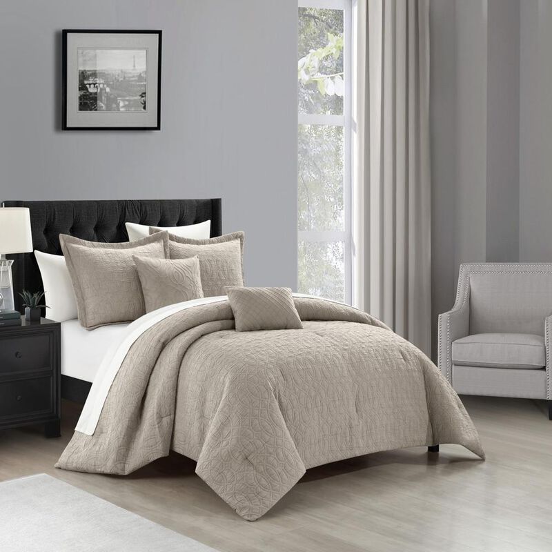 Chic Home Trinity Cotton Blend Comforter Set Jacquard Geometric Pattern Bed In A Bag 9 Piece Taupe