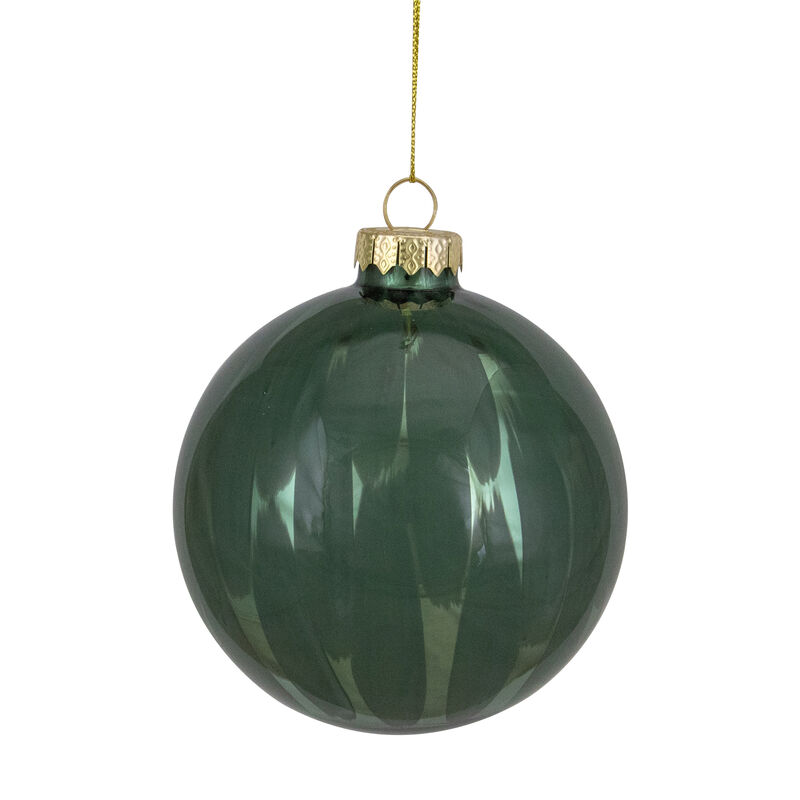 4" Shiny Green Glass Christmas Ball Ornament