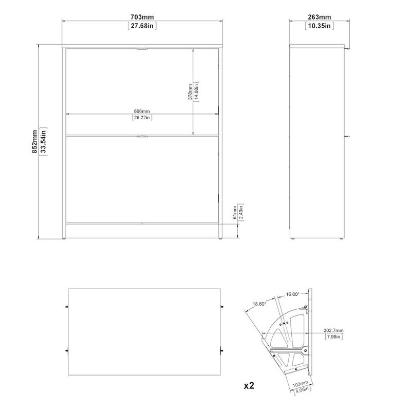 Tvilum Bright 2 Drawer Shoe Cabinet, Black Matte