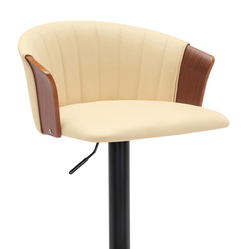 Adjustable Walnut Wood Bar Stool in Cream Faux Leather with Black Metal image number 5