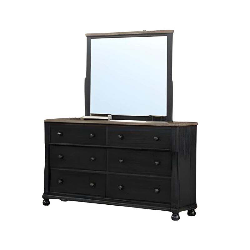 Ginie 4pc Queen Bedroom Set, USB Bedside Table, Black Rustic Oak Brown image number 5