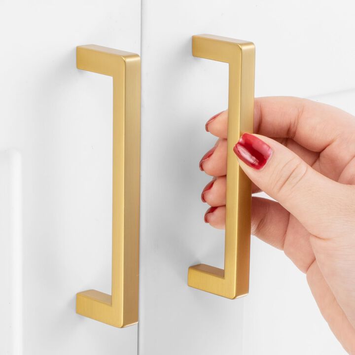 ASKANO 3-3/4 Inch Hole Centers, Brushed Gold Square Bar Kitchen Cabinet Pull Handle ZP2401 | Pack of 10, Solid Hardware for Draw