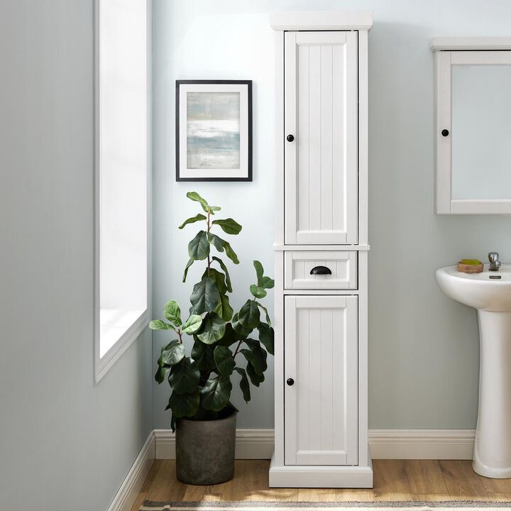 Crosley Furniture Seaside Tall Linen Cabinet Distressed White