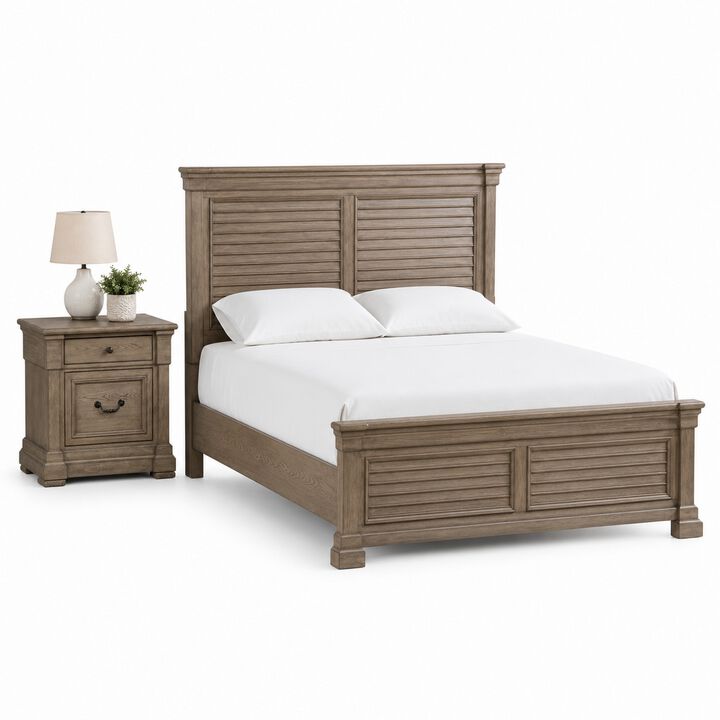 Queen Bedroom Set, Gray, Dark Bronze Wood, 2 Piece Set with Nightstand