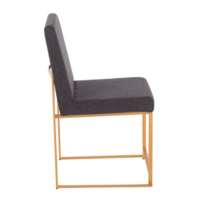 LumiSource Gold Steel, Charcoal Fabric High Back Fuji Dining Chair - Set of 2