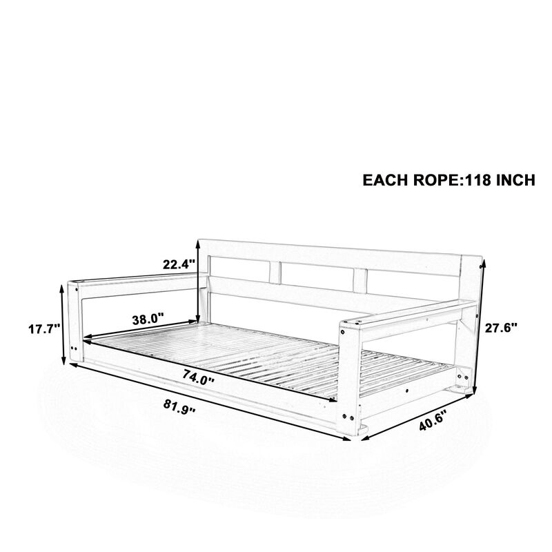 Hivvago Wooden Twin Porch Swing Daybed Frame with Rope Support image number 2