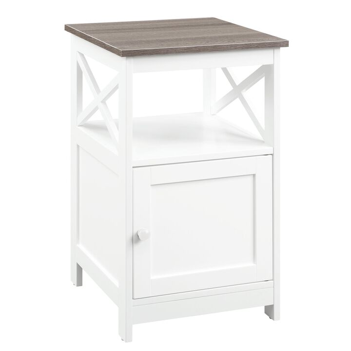 Convenience Concepts Oxford End Table with Storage Cabinet and Shelf, Driftwood/White