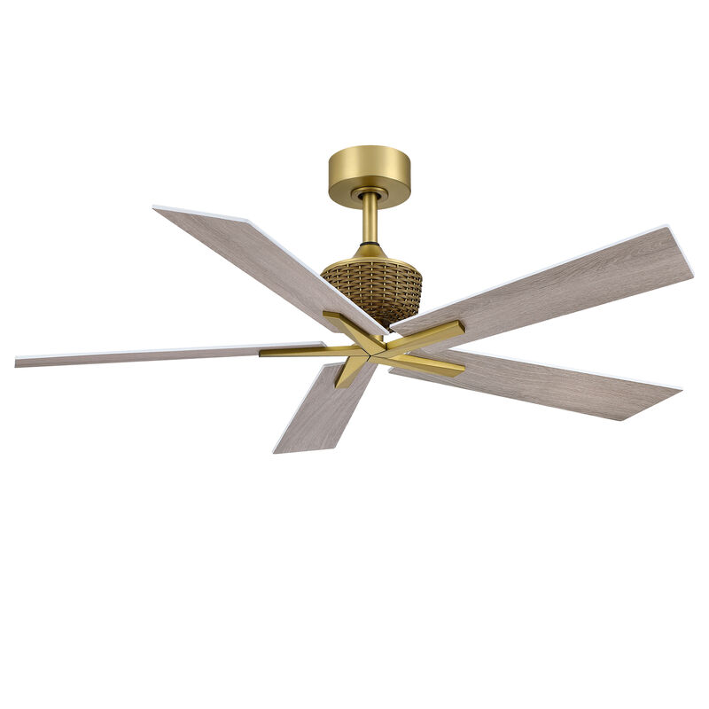 52" Modern Soft Brass 5-Blade Reversible Ceiling Fan with Remote, No Light image number 0